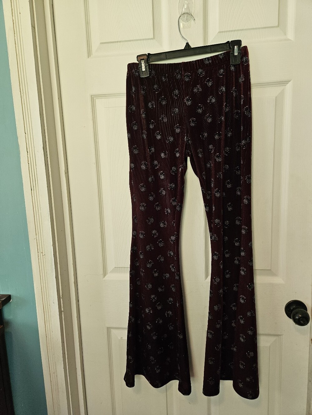 Altar'd State Wine Floral Velvet Flare Leggings